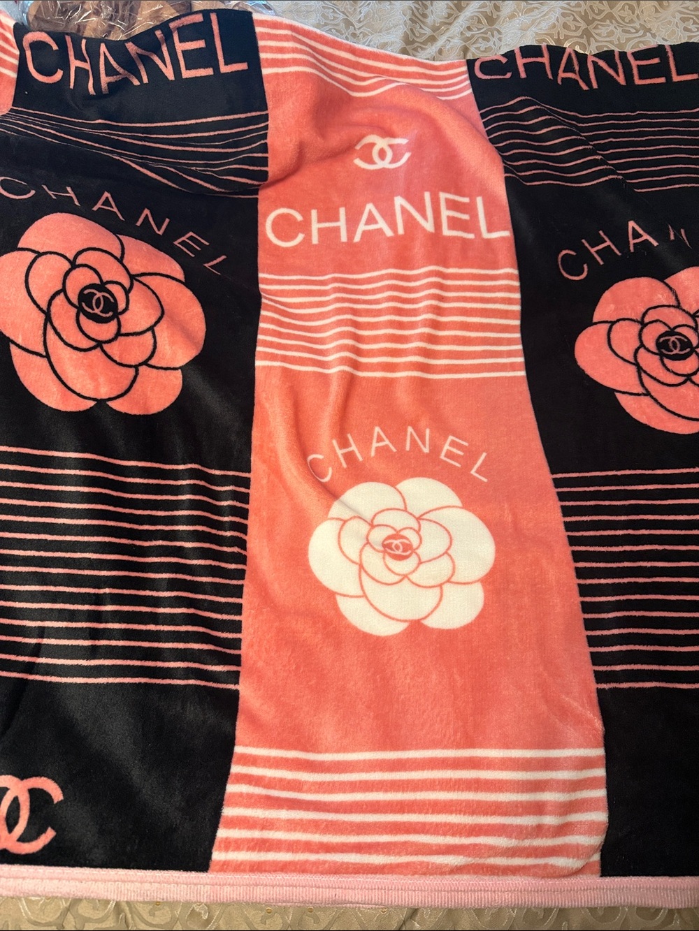 Coral Pink and Black Camellia throw